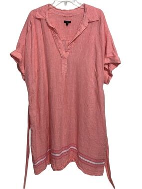 Talbots Dress Womens Plus Size 3X 100% Linen Belt Coastal Beach Lagenlook Resort